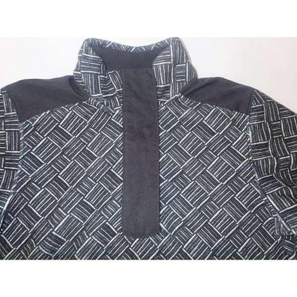 Adidas Midweight Fleece Athletic Shirt Women XS Black Geometric Snap Neck Casual - Picture 2 of 6